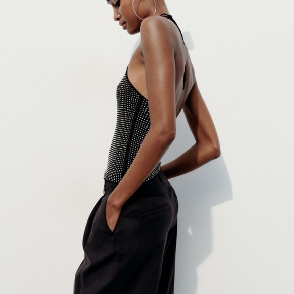 Zara Black Rhinstone tulle halter top - Picture 3 of 9